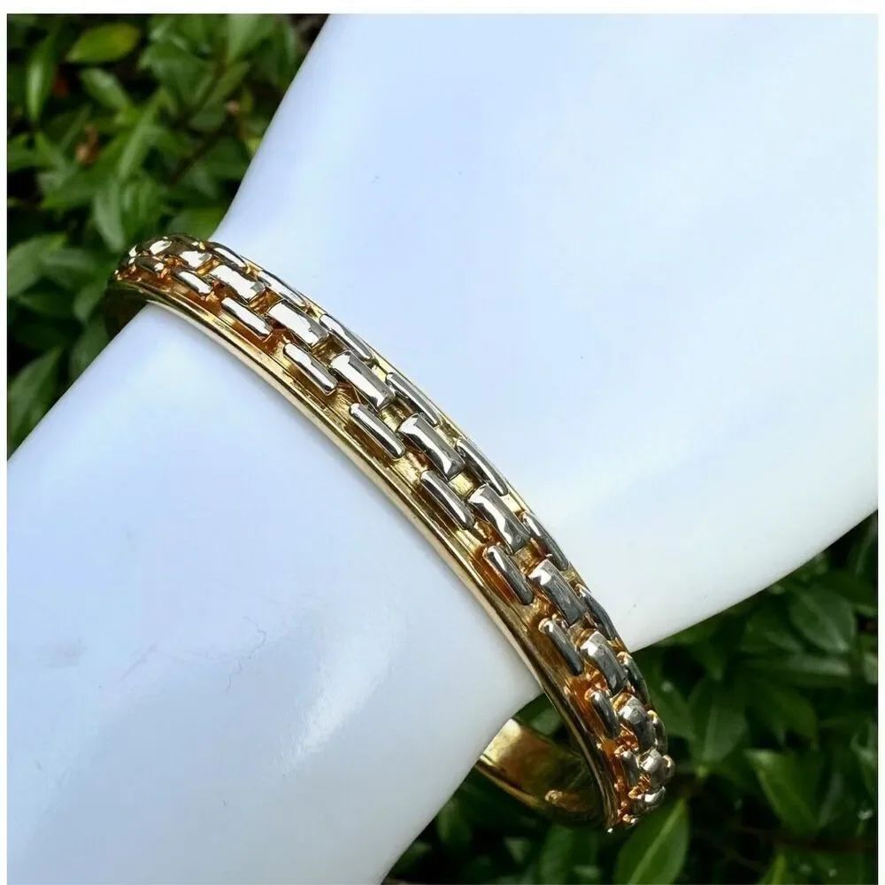 Gold silver tone open cuff bracelet